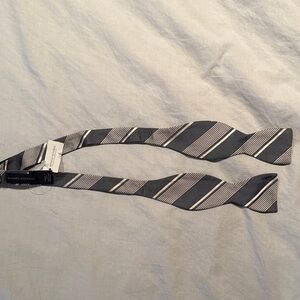 Banana Republic Gray and White Striped Silk Bow Tie